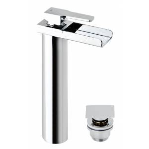 Высокий смеситель для раковины-чаши с донным клапаном Genebre Kenjo